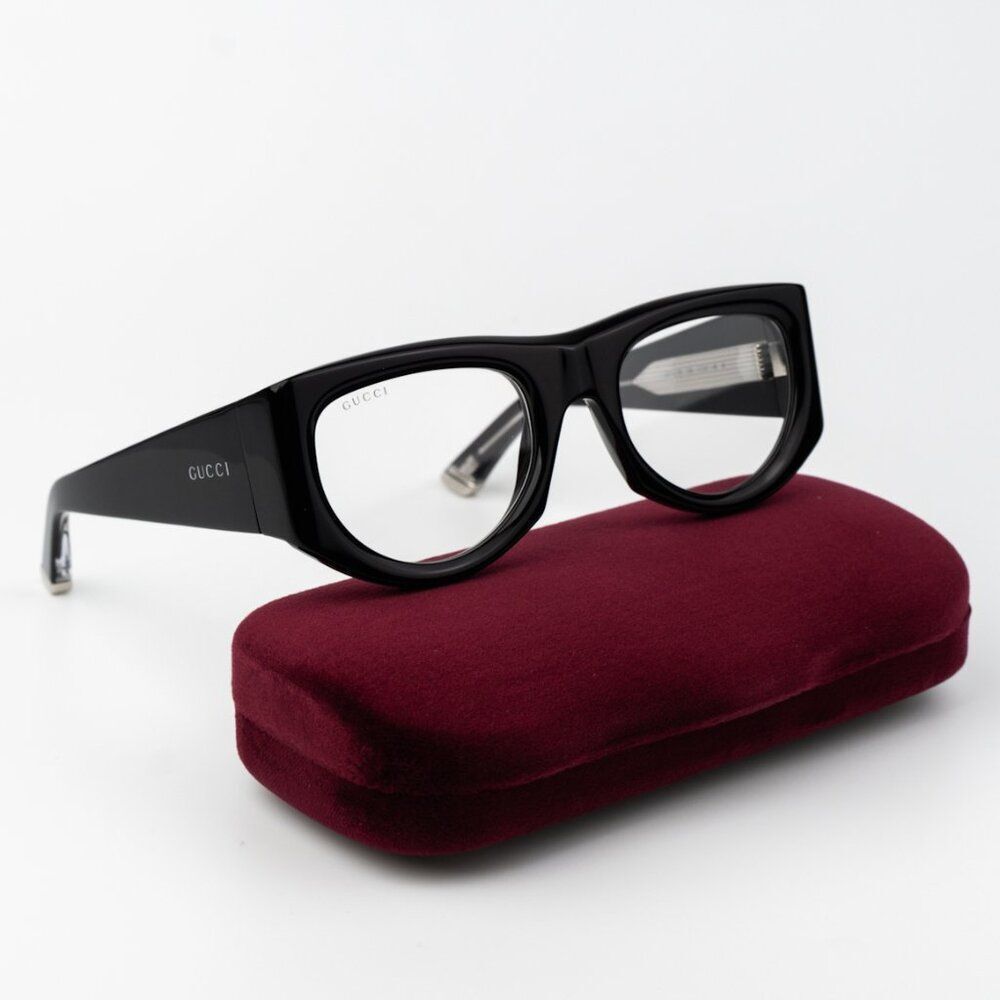 Gucci Women Sunglasses Black Transparent Rectangular Gg1917s 002 Brand New